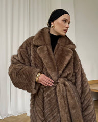 Mink Eco Coat in Brown. Blana eco din vizon KALINKA FURS