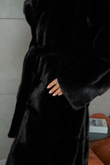 Alyna jacheta din blană naturală de vizon/nurca cu glugă și cordon