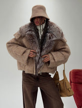 Money winter jacket with fox collar. Beige
