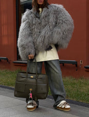 Blana mongoleza de culoare gri. Guler clasic. Lungime 60cm KALINKA FURS