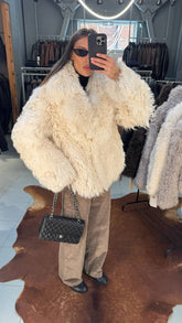 Flowery natural sheepskin coat Tigrado with lapels