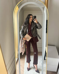 Simina geaca naturala biker vintage gri cu efect spalat