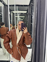 Shearling Vintage Jacket English Collar. Geaca de iarna din piele naturala si lana de oaie naturala KALINKA FURS