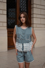 Set denim bluza si pantaloni scurti