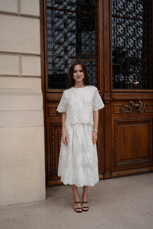 Set bluza si fusta din broderie florala