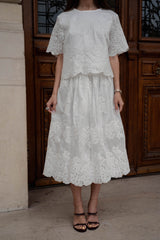 Floral embroidered blouse and skirt set