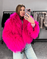 Mongolian Fur Coat with English Collar. Blana naturala din oaie mongoleza cu revere. KALINKA FURS