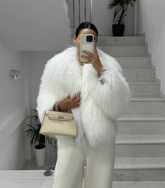 Mongolian Fur Coat with English Collar. Blana naturala din oaie mongoleza cu revere. KALINKA FURS