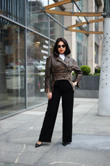 Simina geaca naturala biker vintage cu efect spalat, maro