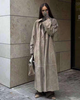 Oversized Trench Coat Suede. Pardesiu bej din piele intoarsa KALINKA FURS
