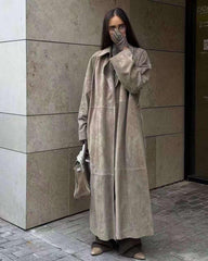 Oversized Trench Coat Suede. Pardesiu bej din piele intoarsa KALINKA FURS