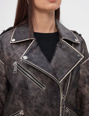 Vintage effect leather jacket. Jacheta din piele naturala efect vintage KALINKA FURS