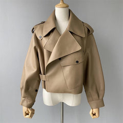 Epaulettes embellished leather jacket. Jacheta din piele cu epoleti KALINKA FURS