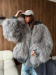 Blana mongoleza de culoare gri. Guler clasic. Lungime 60cm KALINKA FURS