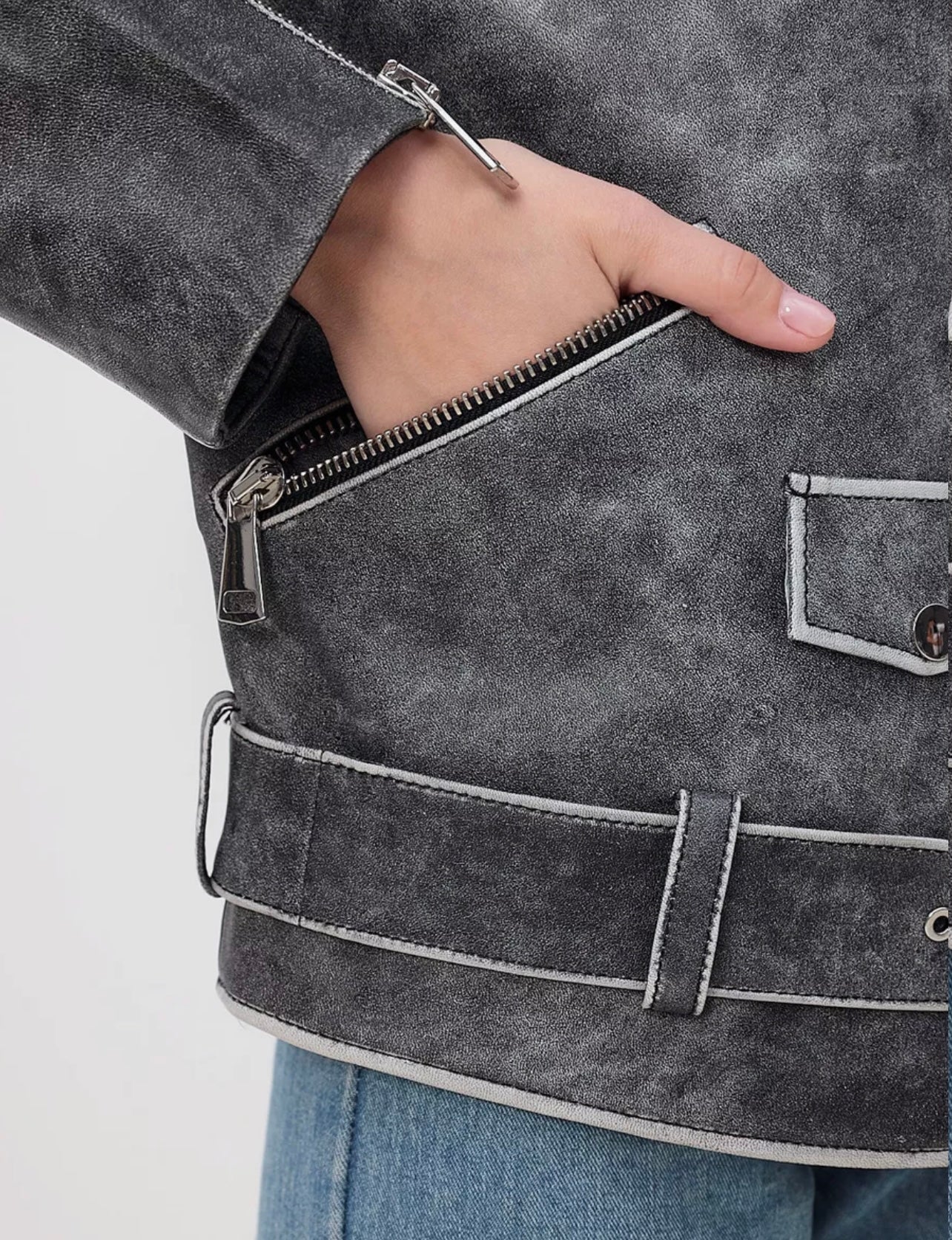 Vintage Effect Oversized Leather Jacket KALINKA FURS