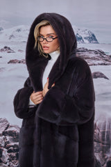 Jacheta din blană de nurcă/vizon, nuanța grafit