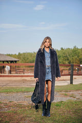 Haina din blana ecologica de nurcă, nuanta grafit