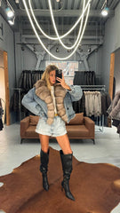 Denim Jacket with Marten Collar. Geaca din blugi cu guler din jder KALINKA FURS