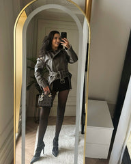 Simina geaca naturala biker vintage gri cu efect spalat