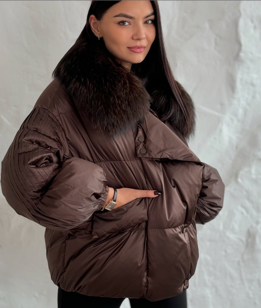 Veste Casiana chaude en duvet d'oie et fourrure de renard naturelle