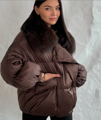 Casiana Jachetă calduroasa din puf de gasca și blană naturală de vulpe