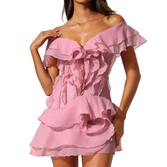 Roselline rochie ușoară de vară cu volane