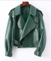 Epaulettes embellished leather jacket. Jacheta din piele cu epoleti KALINKA FURS