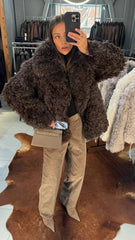 Flowery jacheta din blana naturala de oaie Tigrado cu revere