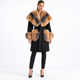 Cashmere coat with natural fox fur collar