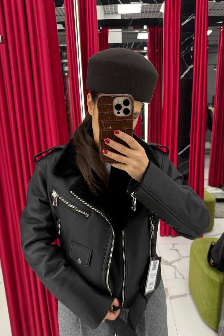 Shearling Leather Jacket. Cojoc din blană și piele naturală KALINKA FURS