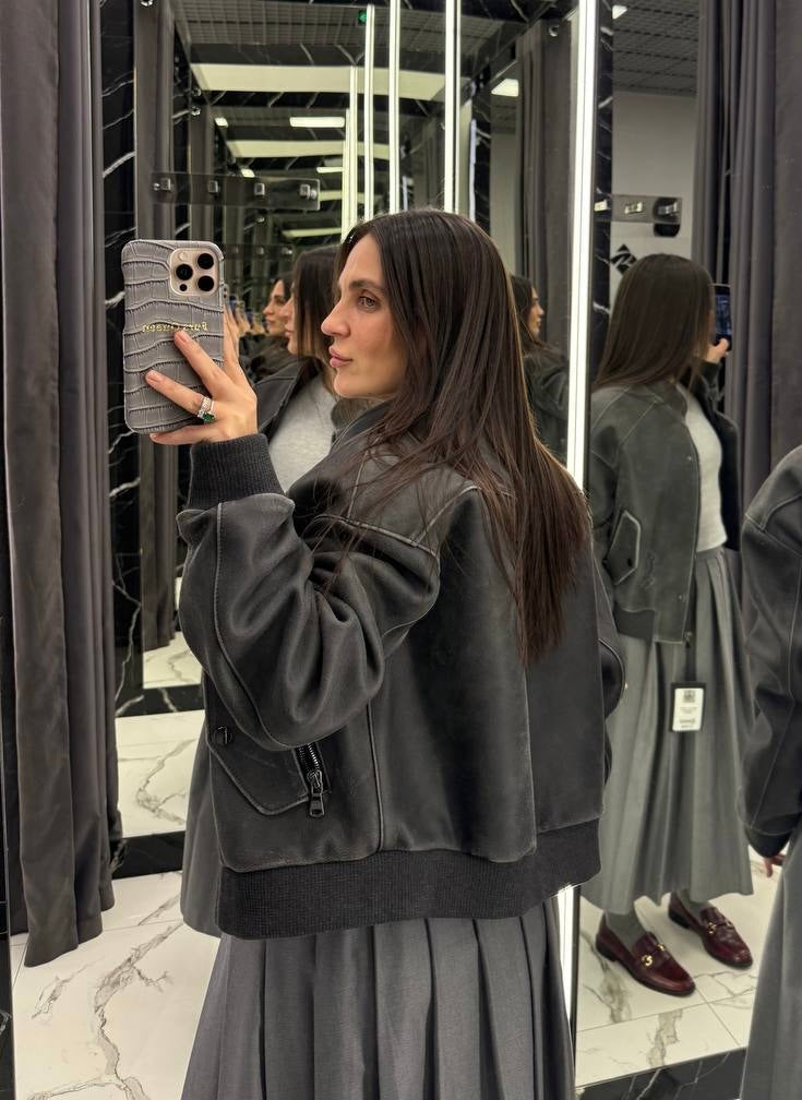 Bomber suede jacket. Geaca bomber din piele întoarsă KALINKA FURS