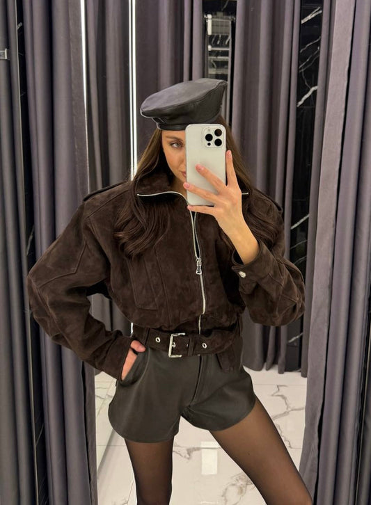 Bomber suede jacket. Geaca bomber din piele întoarsă KALINKA FURS