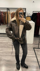 Shearling Brown Jacket. Cojoc maro din blană și piele naturală KALINKA FURS