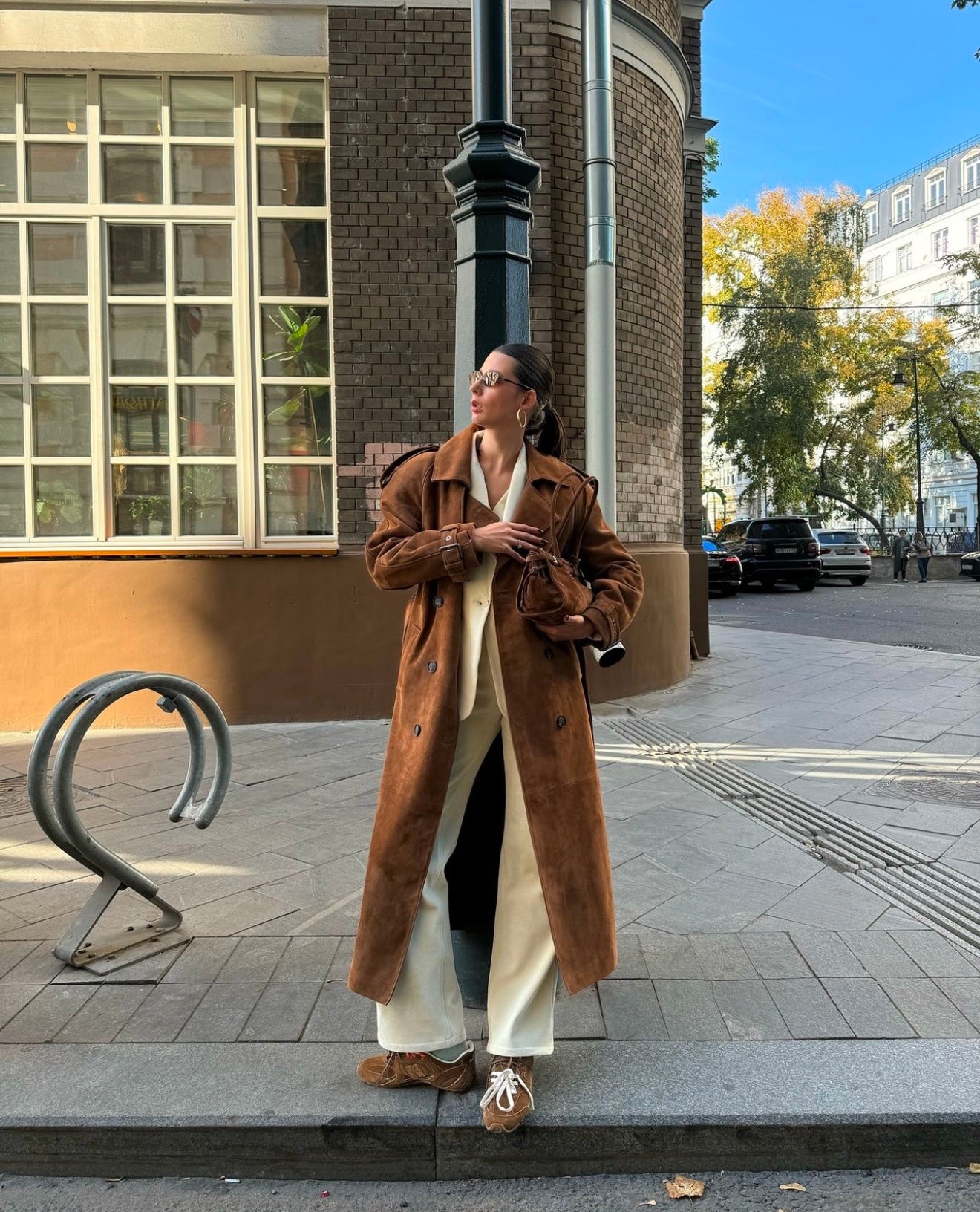 Suede Natural Trench Coat. Trench din piele intoarsa KALINKA FURS