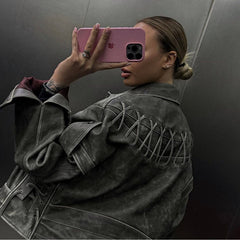 Oversized Washed Effect Jacket. Jacheta oversized cu efect spalat KALINKA FURS