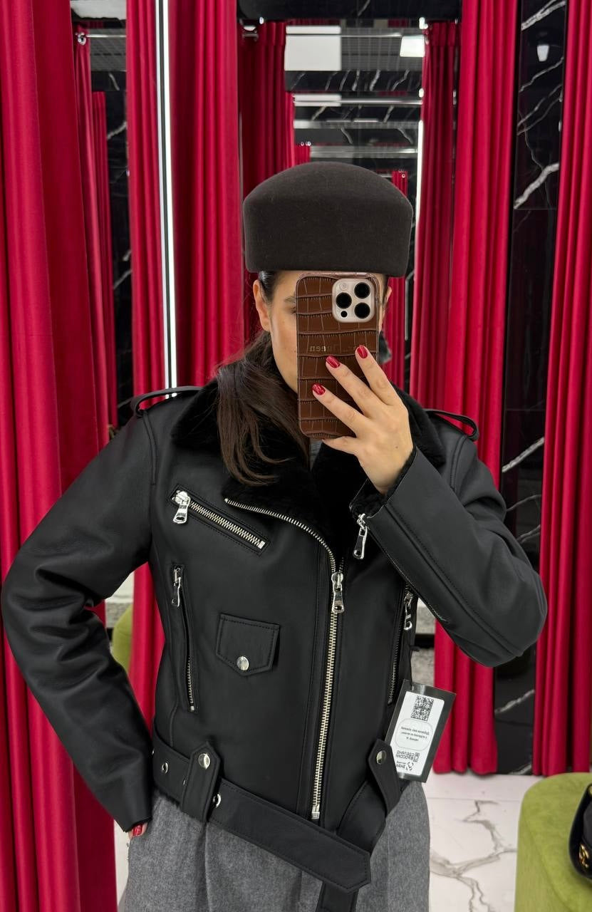 Shearling Leather Jacket. Cojoc din blană și piele naturală KALINKA FURS