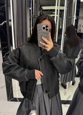 Bomber suede jacket. Geaca bomber din piele întoarsă KALINKA FURS