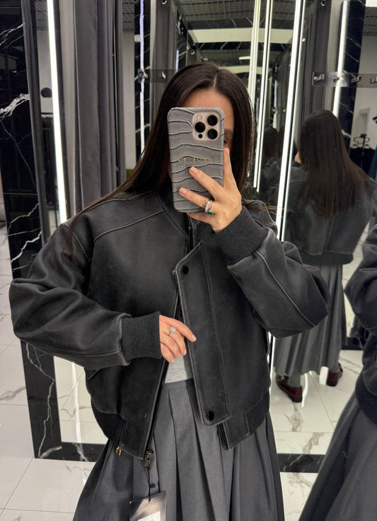 Bomber suede jacket. Geaca bomber din piele întoarsă KALINKA FURS