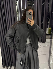 Bomber suede jacket. Geaca bomber din piele întoarsă KALINKA FURS