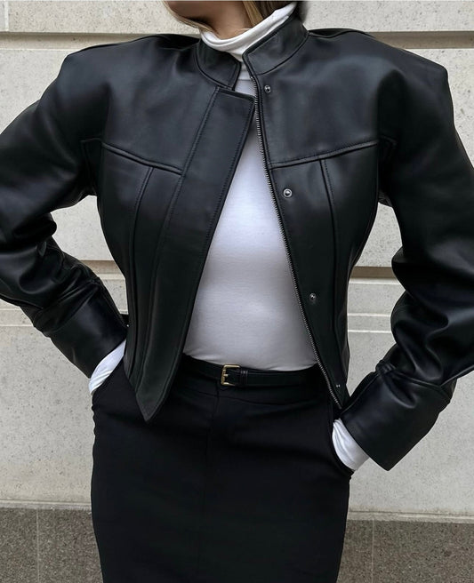 Leather Cropped Jacket. Geaca scurtă din piele KALINKA FURS