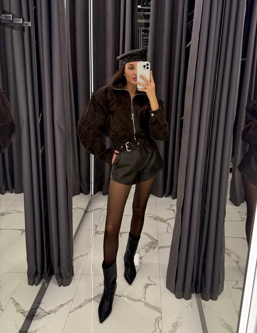 Bomber suede jacket. Geaca bomber din piele întoarsă KALINKA FURS