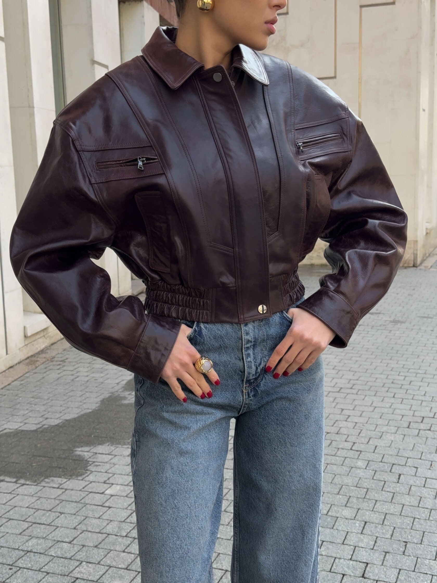 Milena geaca bomber cu maneci bufante KALINKA FURS