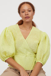 Neon blouse with puff sleeves. Size M