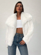 White eco-friendly fur coat with lapels