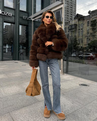 Luiza haina din blana naturală de vulpe cu guler revere