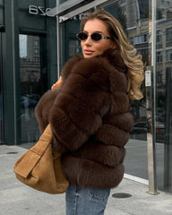 Luiza haina din blana naturală de vulpe cu guler revere