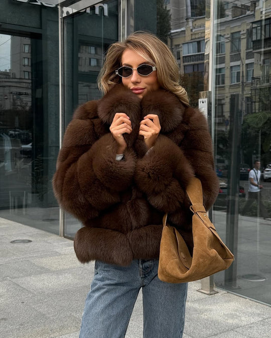 Manteau Luiza en fourrure de renard naturel à col à revers