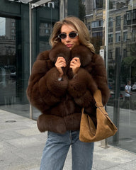 Luiza haina din blana naturală de vulpe cu guler revere