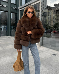 Luiza haina din blana naturală de vulpe cu guler revere