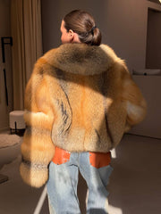 Medeya haina din blana naturala de vulpe canadiana cu guler revere